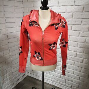 Lululemon Athletica Ladies Size 2 Full Zip Orange with Flower Pattern Hoodie